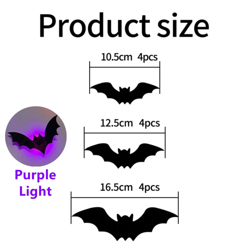 Glow-in-the-Dark 3D LED Bat and Spider Wall Decor for Indoor/Outdoor Halloween Celebrations