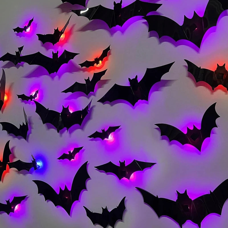 Glow-in-the-Dark 3D LED Bat and Spider Wall Decor for Indoor/Outdoor Halloween Celebrations