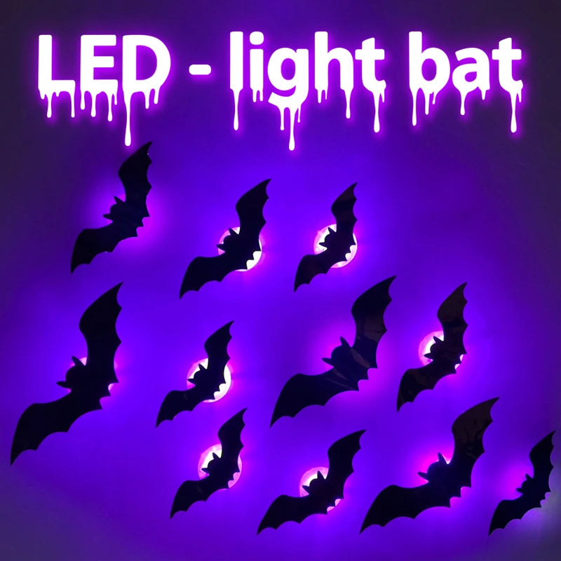 Glow-in-the-Dark 3D LED Bat and Spider Wall Decor for Indoor/Outdoor Halloween Celebrations