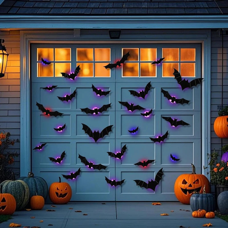 Glow-in-the-Dark 3D LED Bat and Spider Wall Decor for Indoor/Outdoor Halloween Celebrations