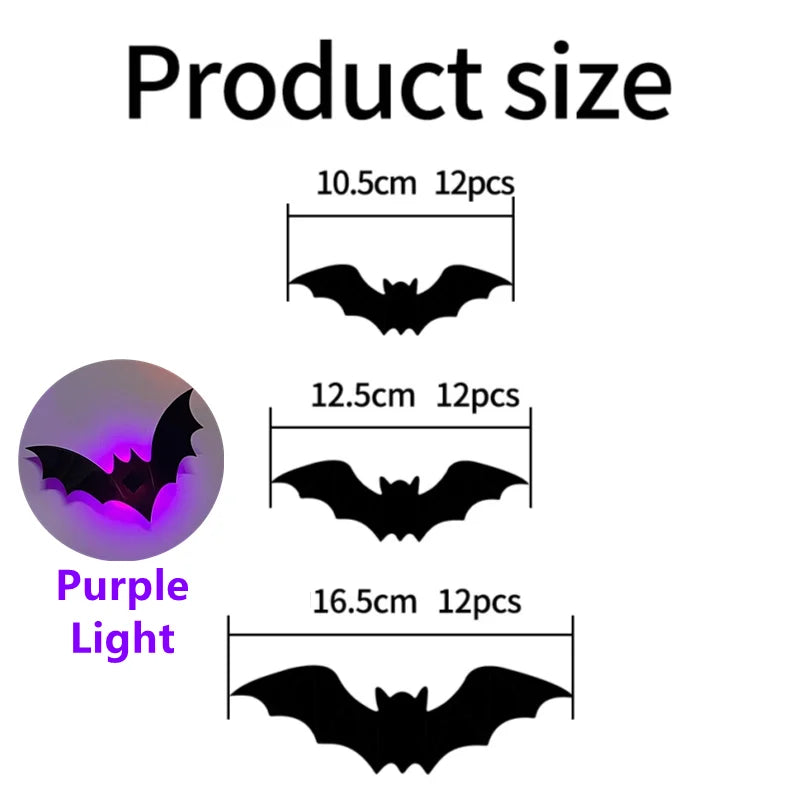 Glow-in-the-Dark 3D LED Bat and Spider Wall Decor for Indoor/Outdoor Halloween Celebrations