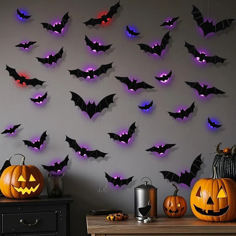 Glow-in-the-Dark 3D LED Bat and Spider Wall Decor for Indoor/Outdoor Halloween Celebrations